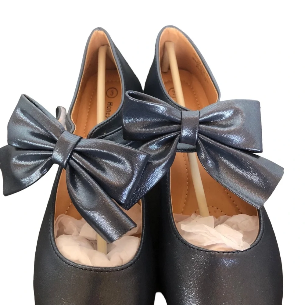 Honey Bunny Blue Sparkly Big Bow Ballet Flats size 3